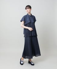 RSBHE05460 TRUNK HIROKO KOSHINO(ヒロココシノ) 異素材ジョイントプリーツデニムブラウス/洗える ブルー