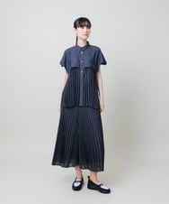 RSBHE05460 TRUNK HIROKO KOSHINO(ヒロココシノ) 異素材ジョイントプリーツデニムブラウス/洗える ブルー