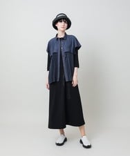 RSBHE05460 TRUNK HIROKO KOSHINO(ヒロココシノ) 異素材ジョイントプリーツデニムブラウス/洗える ブルー