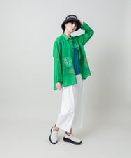 RSBHE10530 TRUNK HIROKO KOSHINO(ヒロココシノ) ルーム柄プリントロールアップブラウス/洗える グリーン