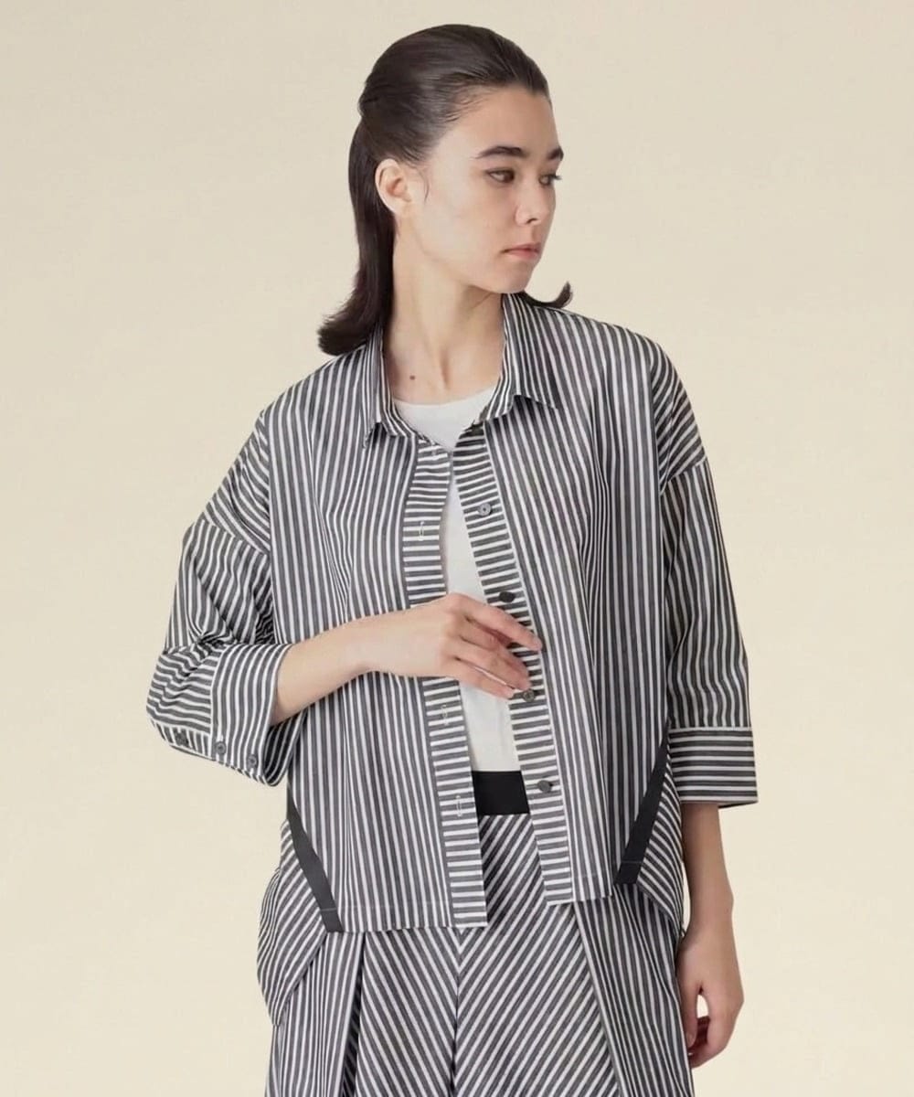 RSBIE04430 TRUNK HIROKO KOSHINO トリコットストライプデザインシャツ/洗える
