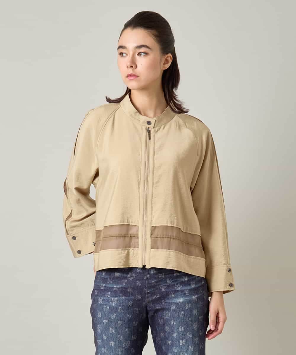RSBJE01490 TRUNK HIROKO KOSHINO(ヒロココシノ) メッシュジョイントデザインブラウス/洗える ベージュ