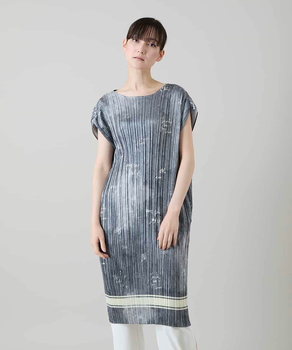 RSEGD03590 TRUNK HIROKO KOSHINO(ヒロココシノ) デニム風ロゴプリントプリーツチュニック/洗える ブラック