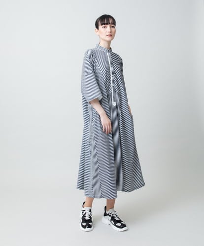 RSEGD13630 TRUNK HIROKO KOSHINO トリコットストライプ切り替えデザインワンピース /洗える