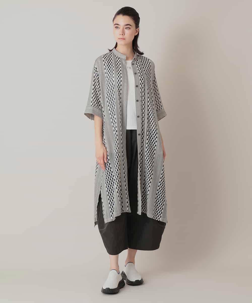RSEIE07630 TRUNK HIROKO KOSHINO(ヒロココシノ) ジオメトリック柄ワンピース/洗える ベージュ