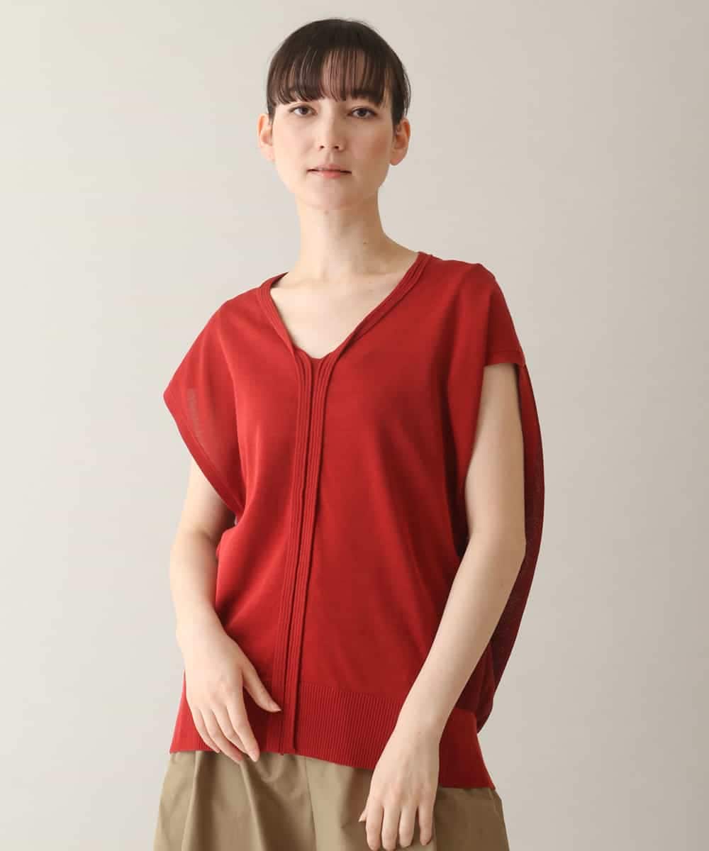 RSFGA22360 TRUNK HIROKO KOSHINO(ヒロココシノ) オーバーシルエットシアーニットベスト /洗える レッド