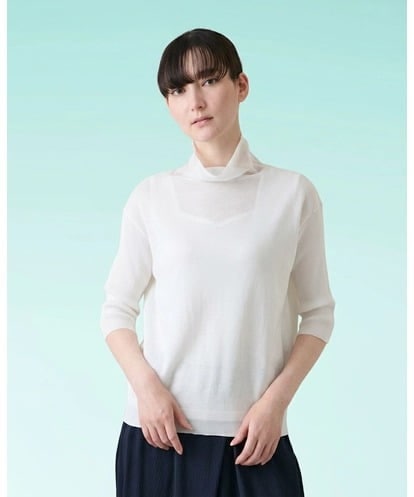 RSFHE16390 TRUNK HIROKO KOSHINO シアーハイネックライトニットプルオーバー/洗える