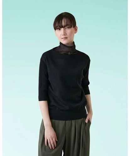 RSFHE16390 TRUNK HIROKO KOSHINO シアーハイネックライトニットプルオーバー/洗える