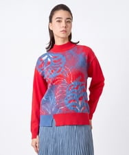 RSFJE18360 TRUNK HIROKO KOSHINO(ヒロココシノ) アートリーフデザインニットプルオーバー/日本製 ブルー