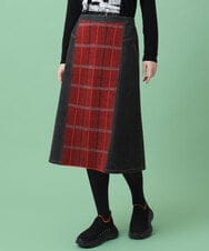 RSHAG03430 TRUNK HIROKO KOSHINO(ヒロココシノ) チェックニットジョイントデニム風スカート ブラック