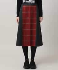 RSHAG03430 TRUNK HIROKO KOSHINO(ヒロココシノ) チェックニットジョイントデニム風スカート ブラック