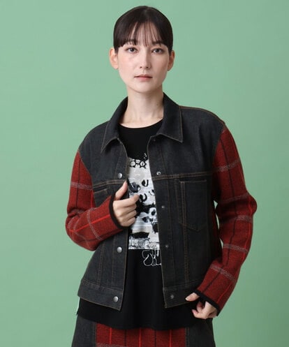 RSJAG03590 TRUNK HIROKO KOSHINO チェックニットジョイントデニム風ジャケット
