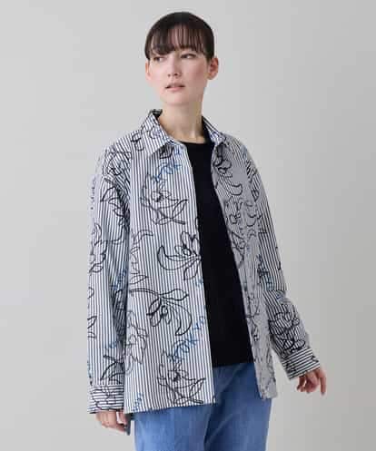 RSJEE27540 TRUNK HIROKO KOSHINO ストライプフラワーワイドシルエットシャツ /洗える