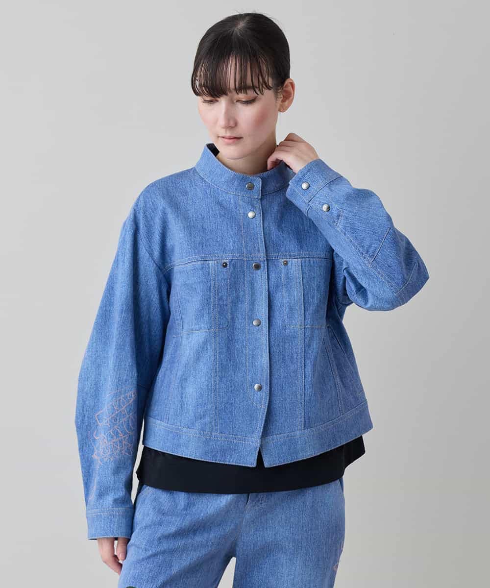 RSJEF31660 TRUNK HIROKO KOSHINO(ヒロココシノ) メッセージプリントデニムジャケット ブルー