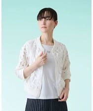 RSJHE04560 TRUNK HIROKO KOSHINO(ヒロココシノ) ロゴレースショートブルゾン/洗える ホワイト