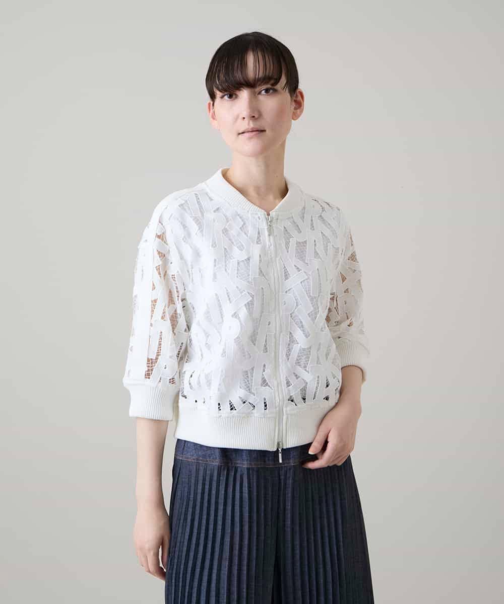 RSJHE04560 TRUNK HIROKO KOSHINO(ヒロココシノ) ロゴレースショートブルゾン/洗える ホワイト