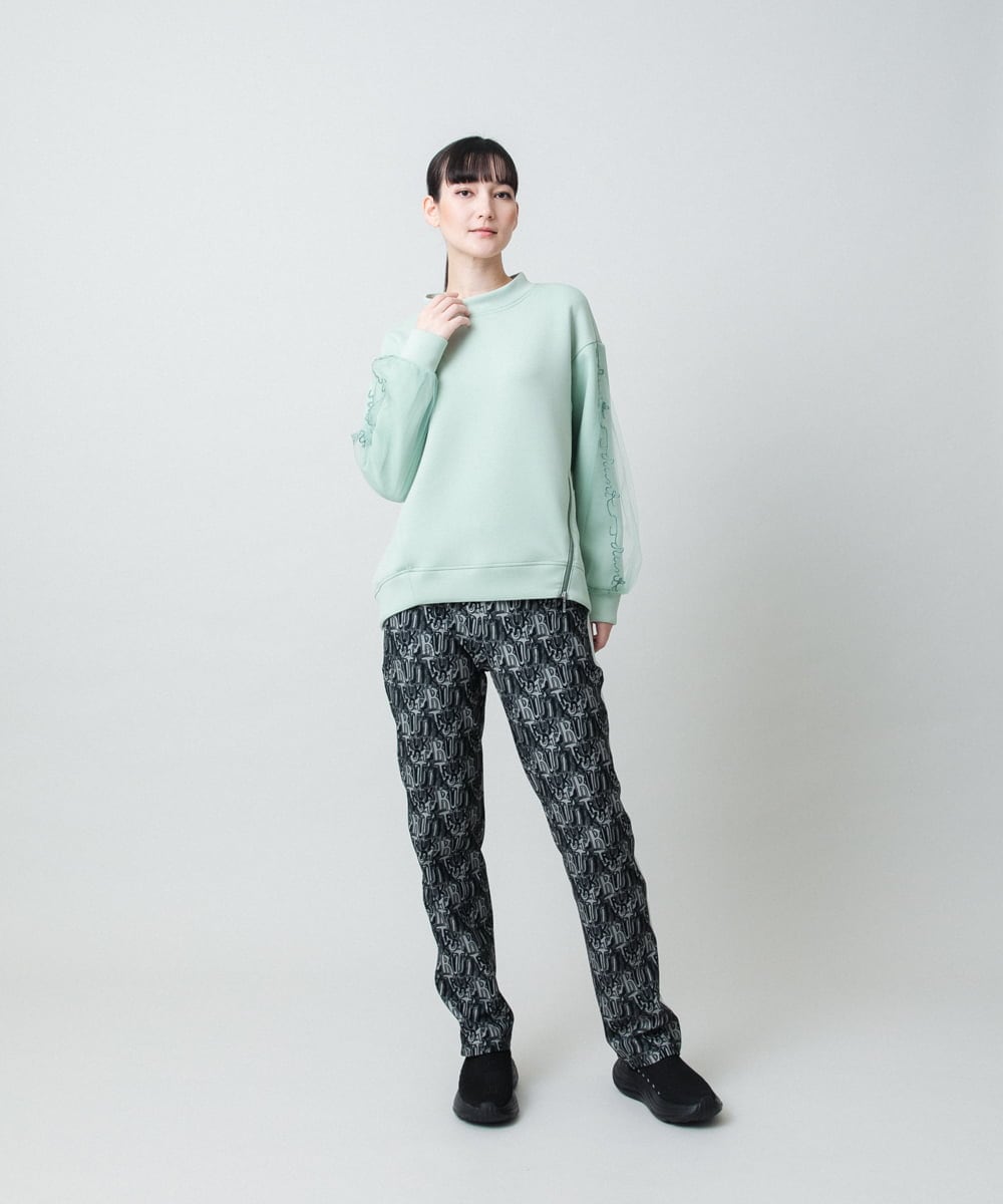 RSKED07490 TRUNK HIROKO KOSHINO(ヒロココシノ) チュール刺繍スリーブデザインプルオーバー グリーン