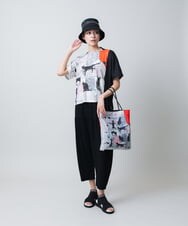 RSKGB13360 TRUNK HIROKO KOSHINO(ヒロココシノ) ネコモチーフアートプリントカットソー /日本製/洗える ライトグレー