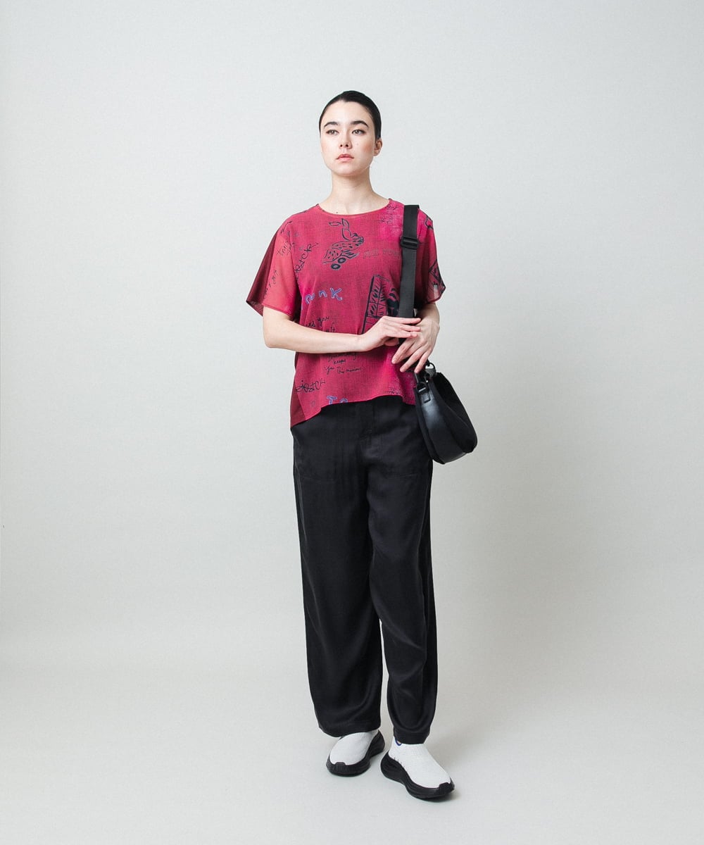 RSKGD05360 TRUNK HIROKO KOSHINO(ヒロココシノ) デニム風アートプリントカットソー/日本製/洗える レッド