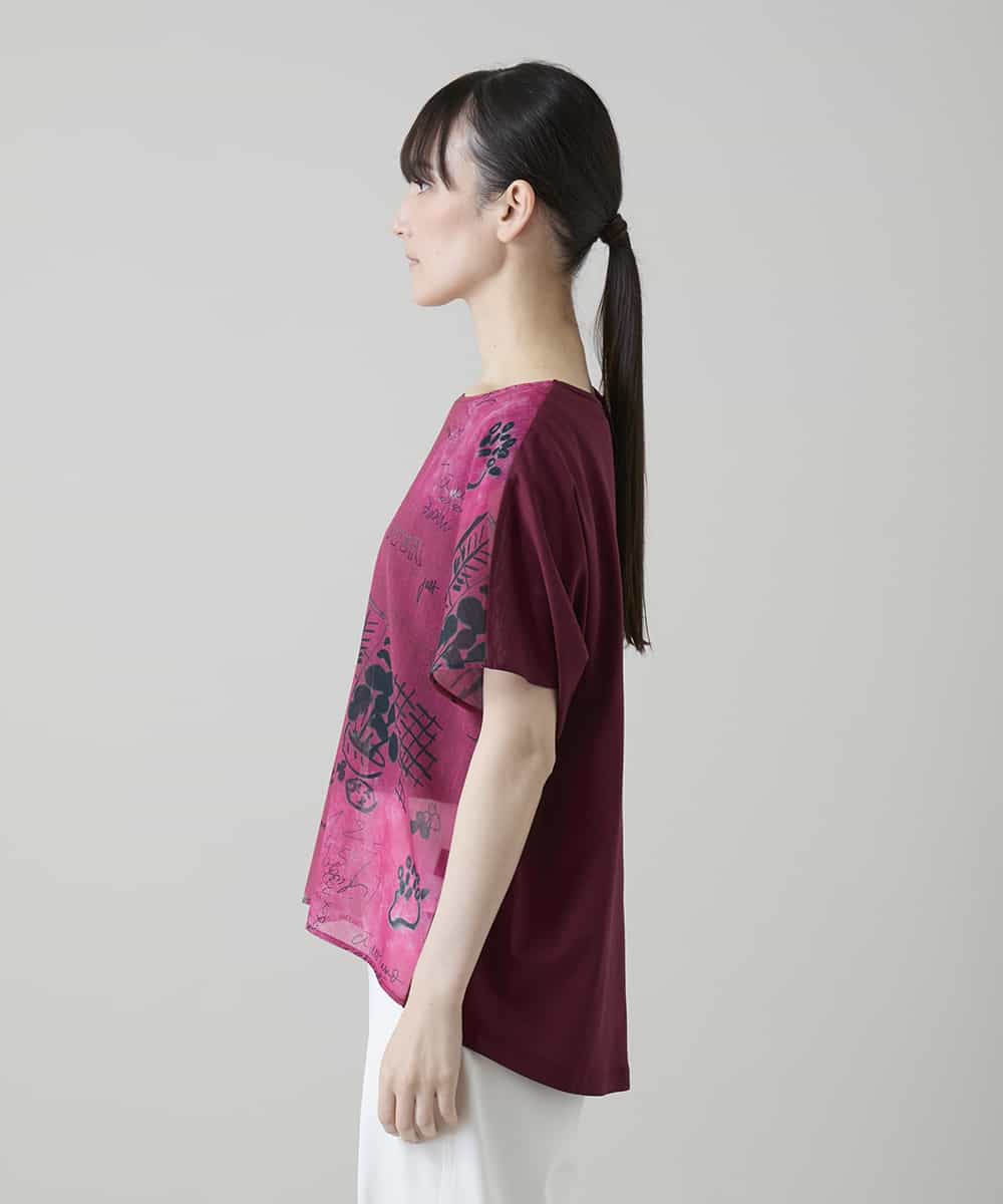 RSKGD05360 TRUNK HIROKO KOSHINO(ヒロココシノ) デニム風アートプリントカットソー/日本製/洗える レッド