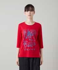 RSKGD07270 TRUNK HIROKO KOSHINO(ヒロココシノ) ウィンドウプリントカットソー/日本製/洗える レッド