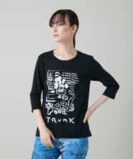 RSKGD07270 TRUNK HIROKO KOSHINO(ヒロココシノ) ウィンドウプリントカットソー/日本製/洗える ブラック