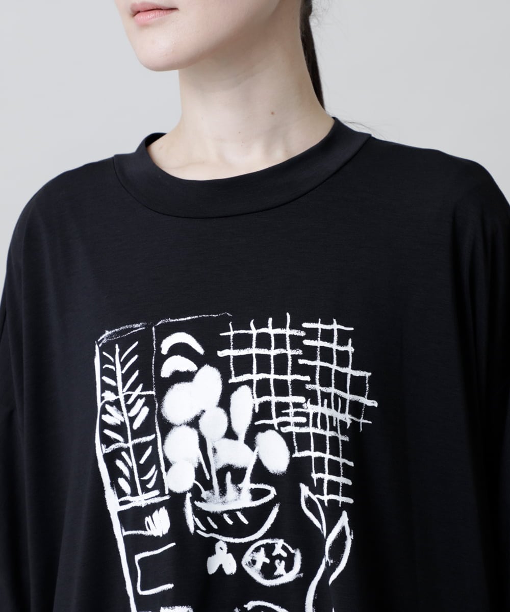 RSKGF52360 TRUNK HIROKO KOSHINO(ヒロココシノ) 【WEB/京王百貨店新宿店限定】アートモチーフベア天竺チュニック /日本製/洗える ブラック
