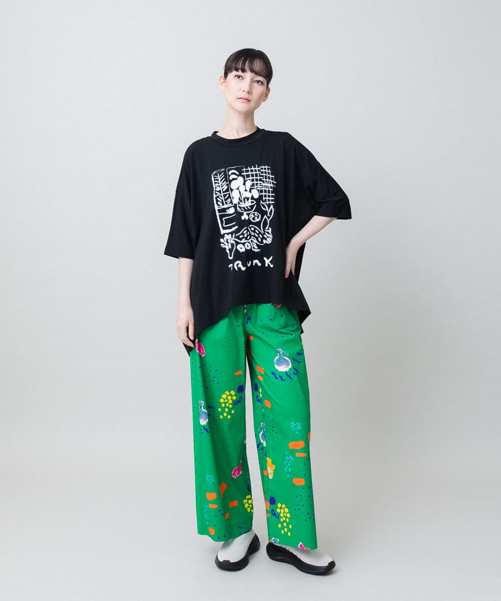 RSKGF52360 TRUNK HIROKO KOSHINO(ヒロココシノ) 【WEB/京王百貨店新宿店限定】アートモチーフベア天竺チュニック /日本製/洗える ブラック