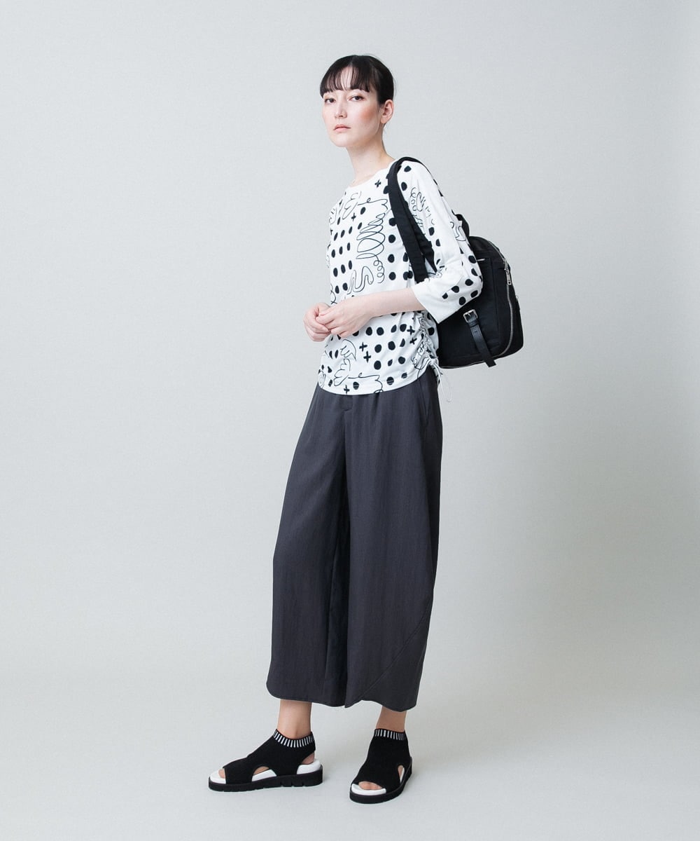 RSKHB19430 TRUNK HIROKO KOSHINO(ヒロココシノ) 幾何ドット柄ドロストアレンジカットソー /日本製/洗濯機で洗える ホワイト