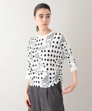 RSKHB19430 TRUNK HIROKO KOSHINO(ヒロココシノ) 幾何ドット柄ドロストアレンジカットソー /日本製/洗濯機で洗える ホワイト
