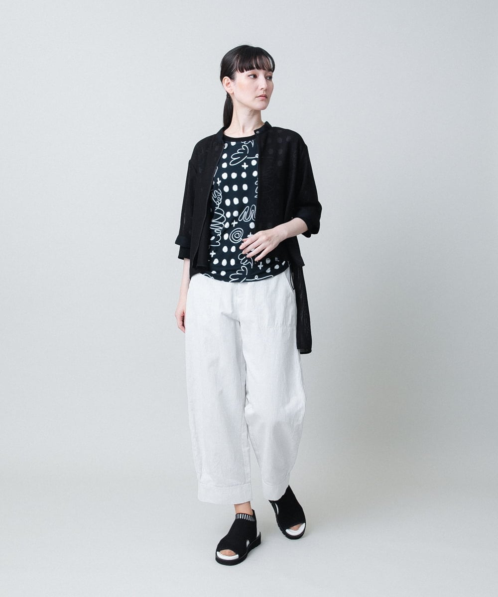 RSKHB19430 TRUNK HIROKO KOSHINO(ヒロココシノ) 幾何ドット柄ドロストアレンジカットソー /日本製/洗濯機で洗える ホワイト