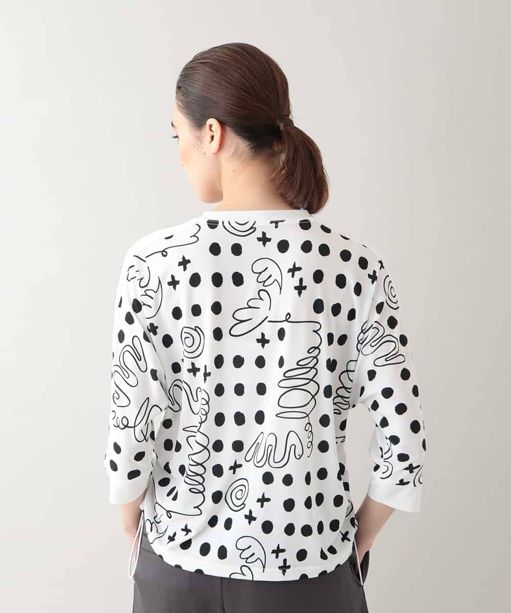 RSKHB19430 TRUNK HIROKO KOSHINO(ヒロココシノ) 幾何ドット柄ドロストアレンジカットソー /日本製/洗濯機で洗える ホワイト