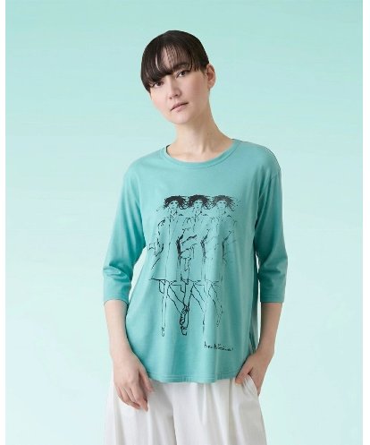 RSKHE21290 TRUNK HIROKO KOSHINO ぼかしデッサン七分袖カットソー/日本製/洗える