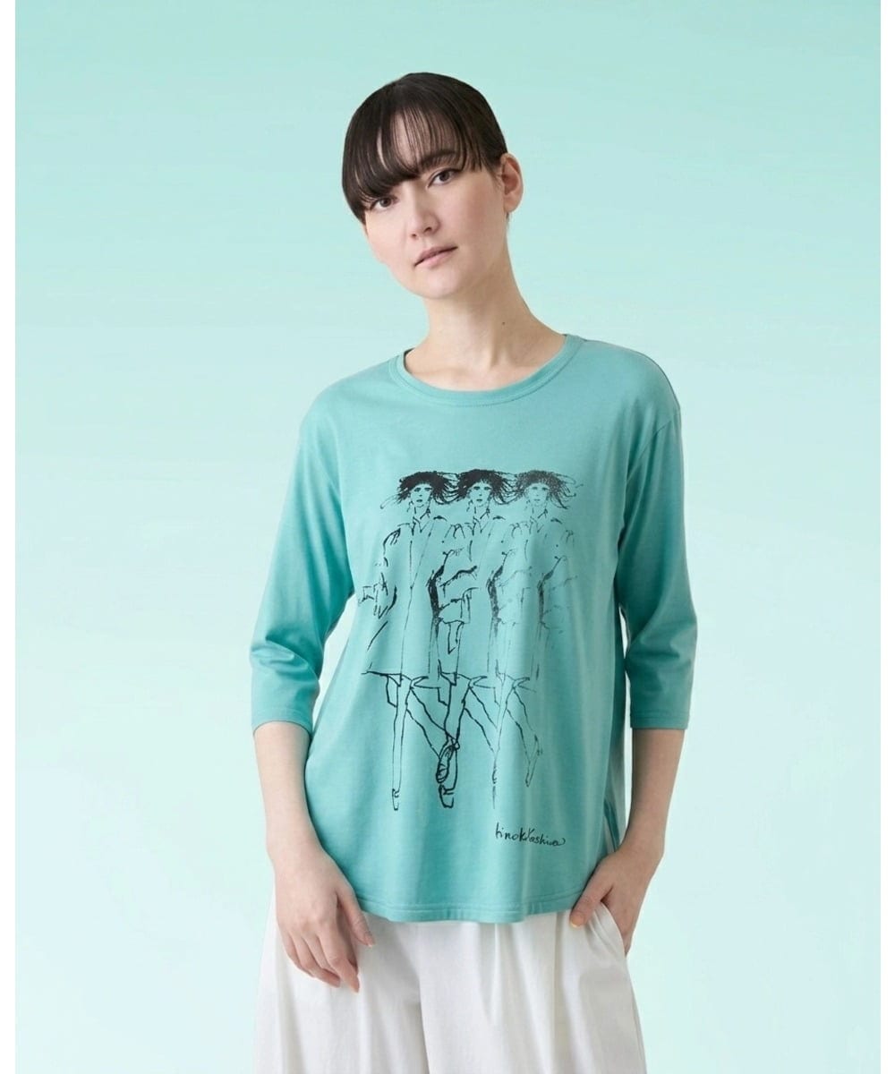 RSKHE21290 TRUNK HIROKO KOSHINO ぼかしデッサン七分袖カットソー/日本製/洗える