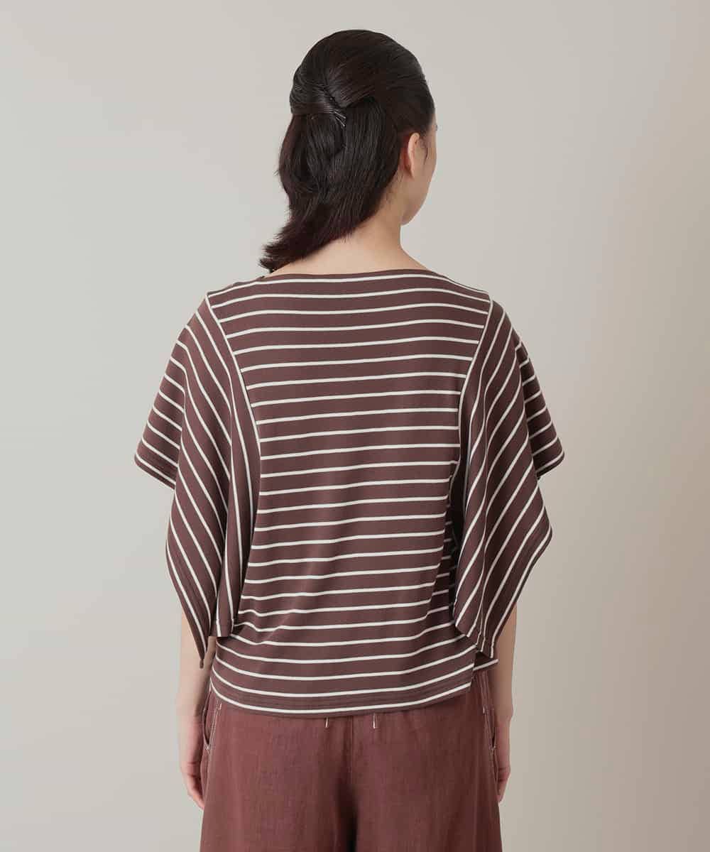 RSKIE12330 TRUNK HIROKO KOSHINO(ヒロココシノ) ハンカチーフスリーブボーダーカットソー/日本製/洗える ブラウン