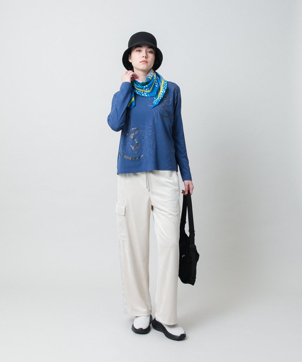 RSLEE22390 TRUNK HIROKO KOSHINO(ヒロココシノ) ロゴウエスト起毛ワイドパンツ /洗える アイボリー