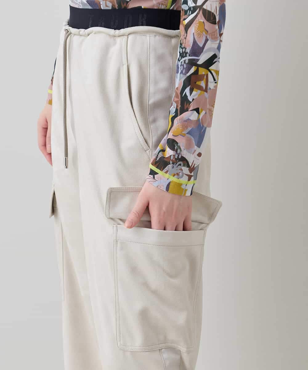 RSLEE22390 TRUNK HIROKO KOSHINO(ヒロココシノ) ロゴウエスト起毛ワイドパンツ /洗える アイボリー