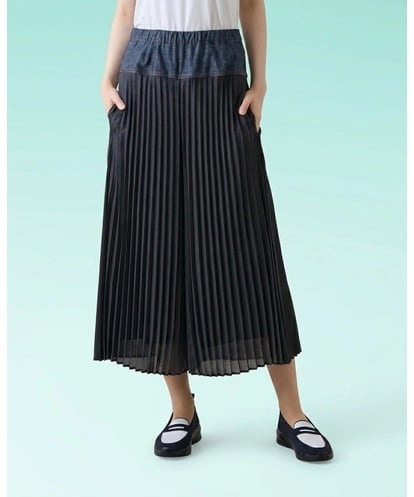 RSLHE07530 TRUNK HIROKO KOSHINO 異素材ジョイントプリーツデニムパンツ/洗える