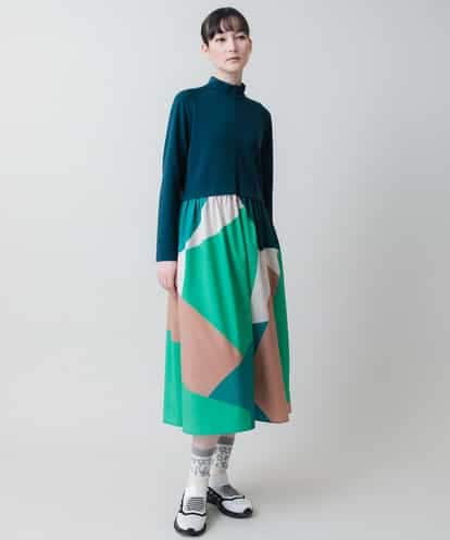 RSPEA06660 TRUNK HIROKO KOSHINO 2WAYストレッチ幾何プリントワンピース /日本製/洗える