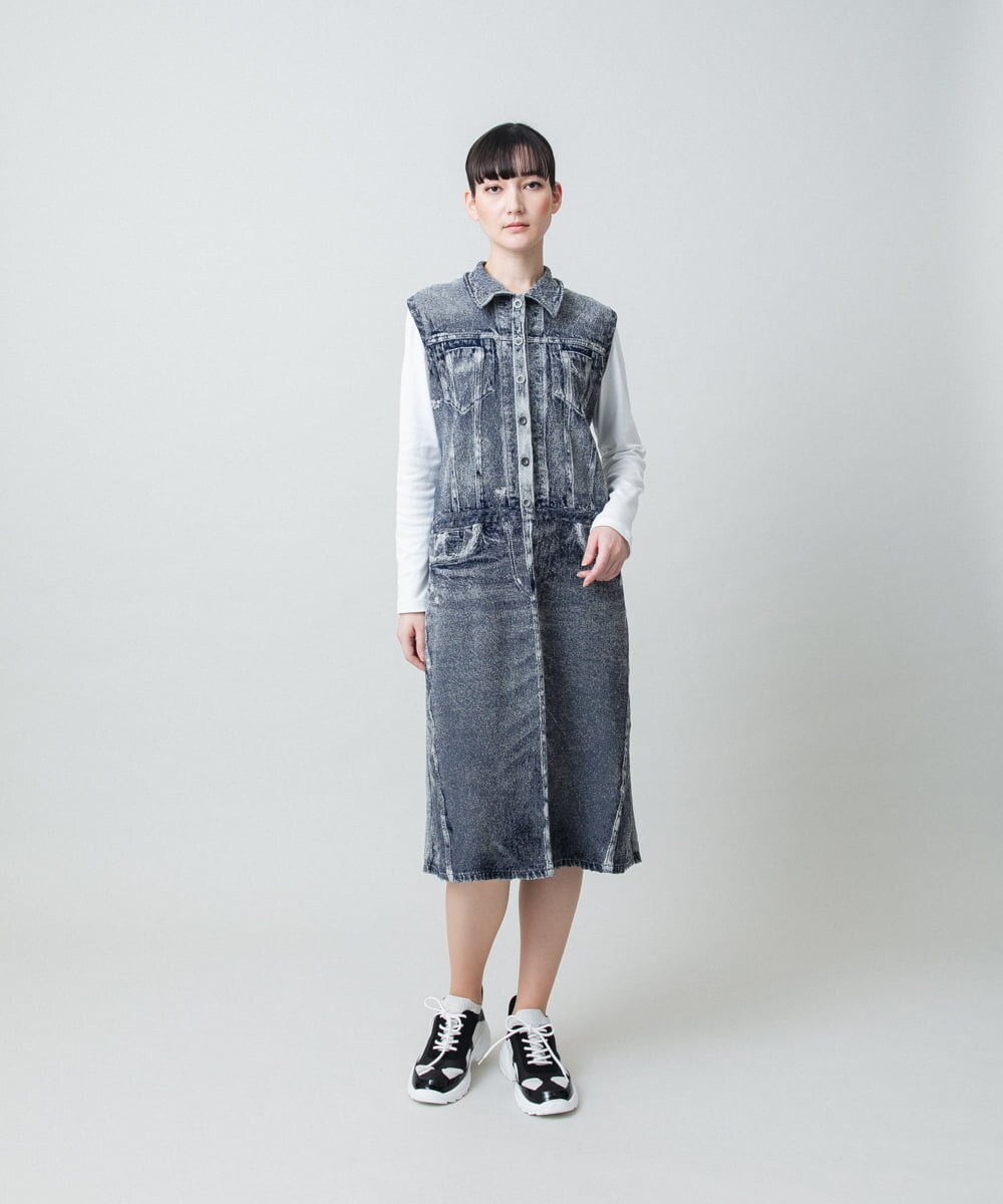 RSPFD03660 TRUNK HIROKO KOSHINO(ヒロココシノ) 立体ストレッチデニムワンピース /日本製/洗える ネイビー