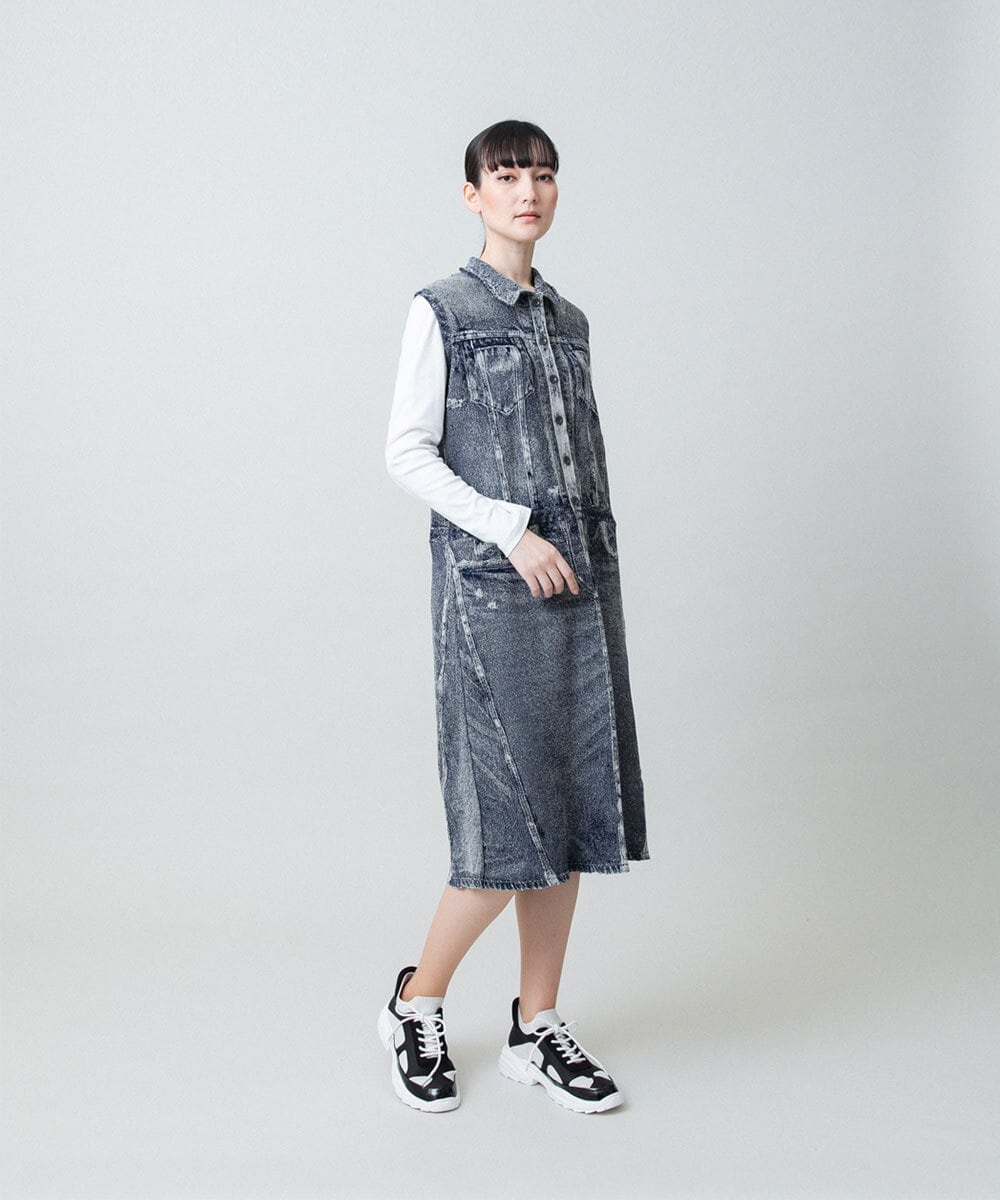 RSPFD03660 TRUNK HIROKO KOSHINO(ヒロココシノ) 立体ストレッチデニムワンピース /日本製/洗える ネイビー
