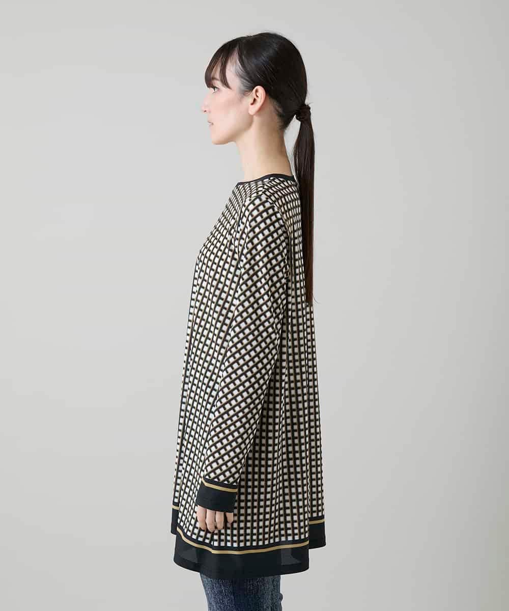 RSPFF30390 TRUNK HIROKO KOSHINO(ヒロココシノ) ファジーチェックチュニックプルオーバー/日本製/洗える ブラック