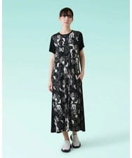 RSPHE18630 TRUNK HIROKO KOSHINO(ヒロココシノ) ルーム柄プリントブロッキングワンピース/日本製/洗える ブラック