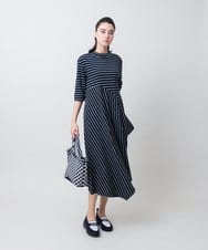 RSPIE13590 TRUNK HIROKO KOSHINO(ヒロココシノ) ボーダーフレアワンピース/日本製/洗える ネイビー