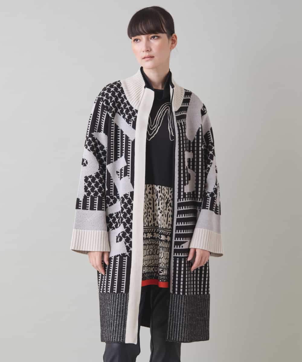 RSSAD07690 TRUNK HIROKO KOSHINO(ヒロココシノ) 【ベージュ：WEB/京王百貨店新宿店限定カラー】フロントジップニットコート/日本製/洗える ベージュ