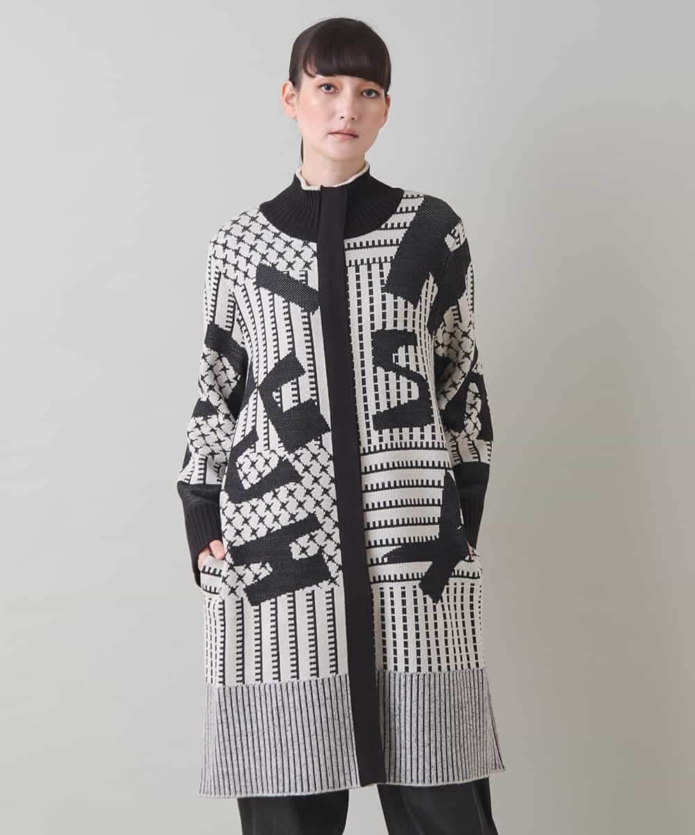 RSSAD07690 TRUNK HIROKO KOSHINO(ヒロココシノ) 【ベージュ：WEB/京王百貨店新宿店限定カラー】フロントジップニットコート/日本製/洗える ブラック