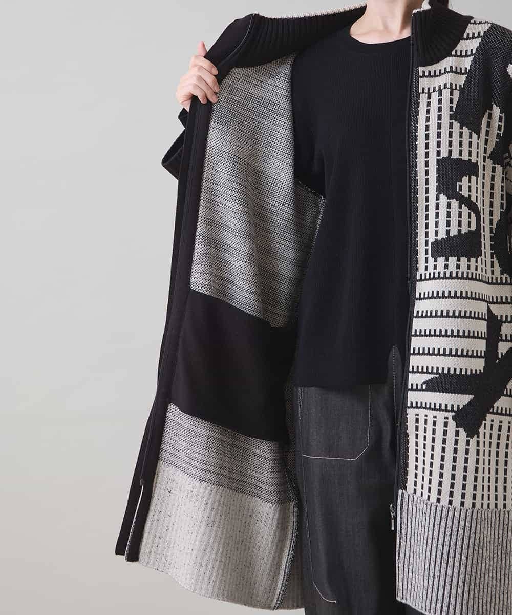 RSSAD07690 TRUNK HIROKO KOSHINO(ヒロココシノ) 【ベージュ：WEB/京王百貨店新宿店限定カラー】フロントジップニットコート/日本製/洗える ブラック