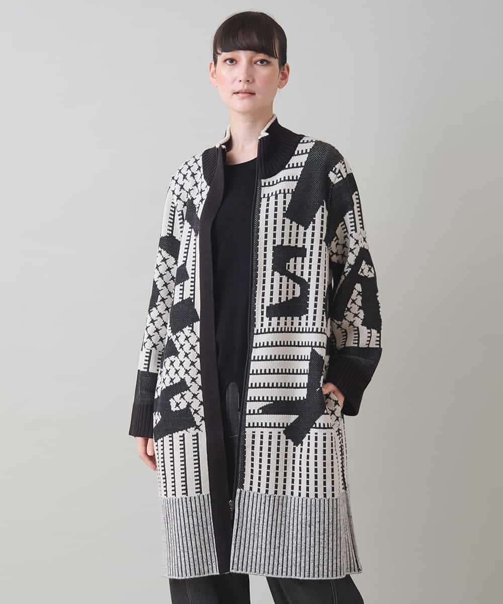 RSSAD07690 TRUNK HIROKO KOSHINO(ヒロココシノ) 【ベージュ：WEB/京王百貨店新宿店限定カラー】フロントジップニットコート/日本製/洗える ブラック