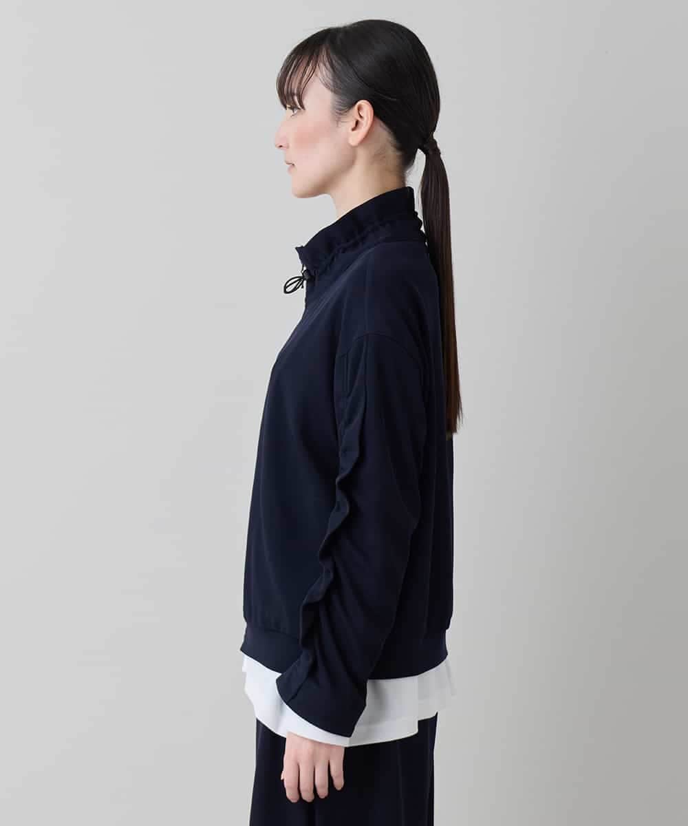 RSTEE32560 TRUNK HIROKO KOSHINO(ヒロココシノ) ドロストギャザーリブニットブルゾン /日本製/洗える ネイビー
