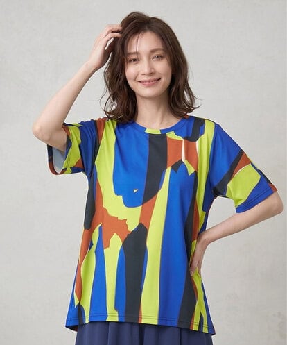 RYKGV06230 HIROKO BIS アーティープリントドルマンスリーブTシャツ /洗える